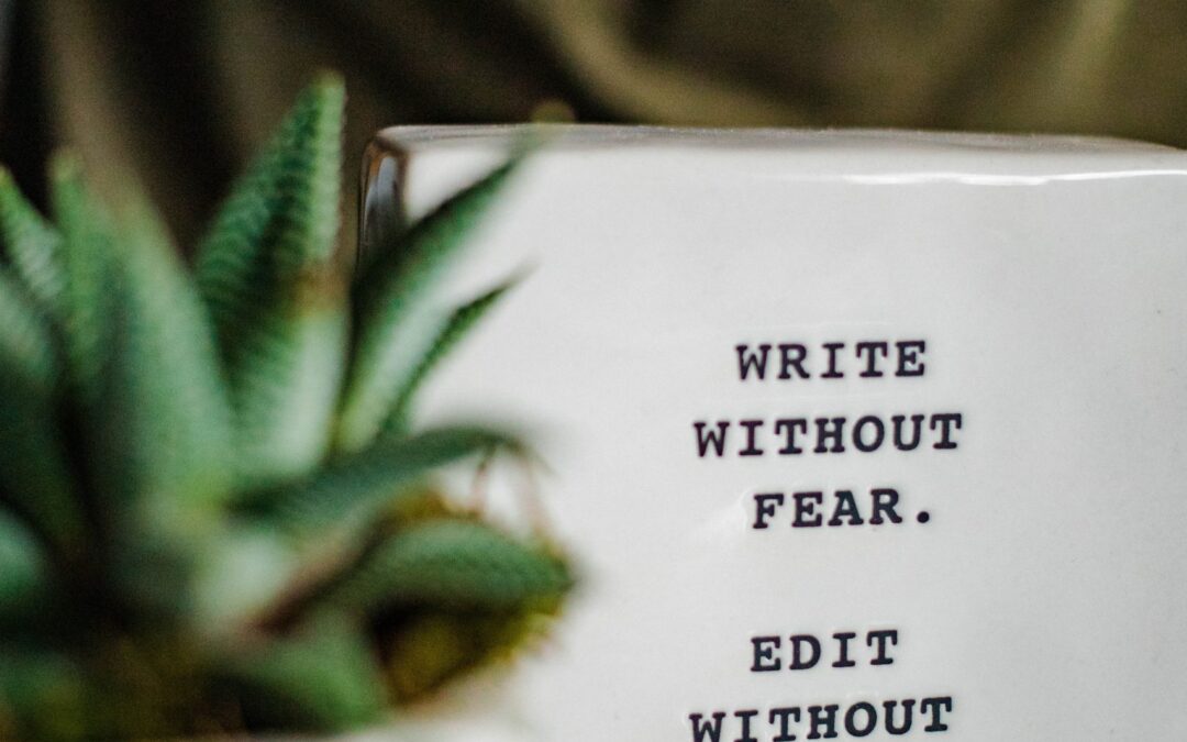 Image of succulent with quote "write without fear. edit without mercy"
